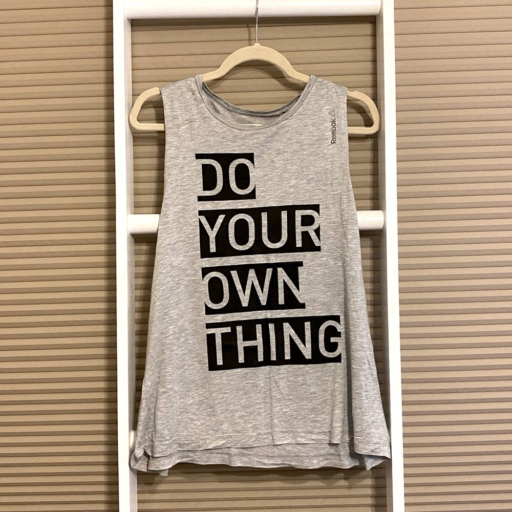 Reebok Do Your Own Thing Graphic Tank Top Large Gray Black Workout